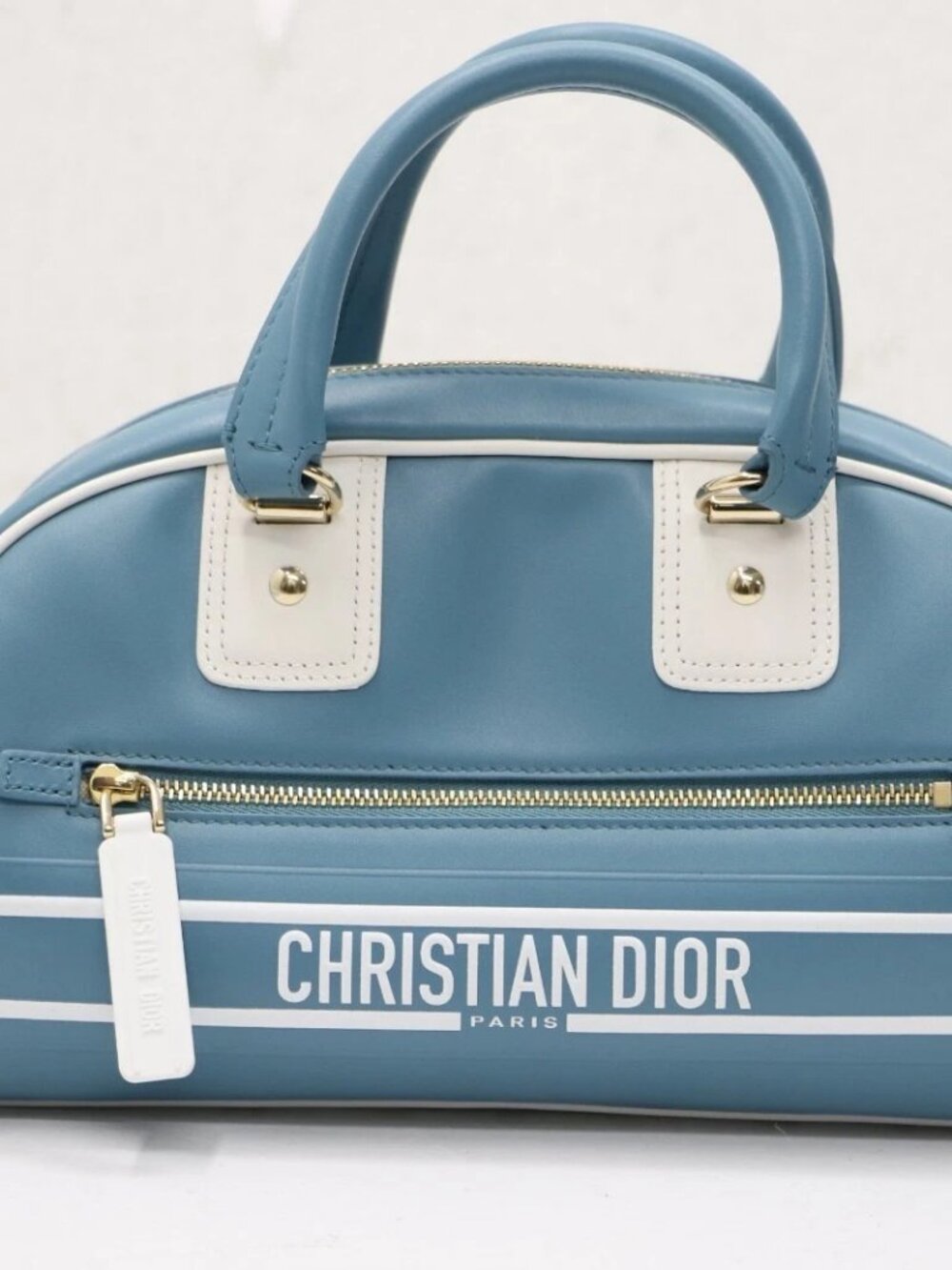 Christian Dior Calfskin Small Dior Vibe Bowling Bag - Turquoise